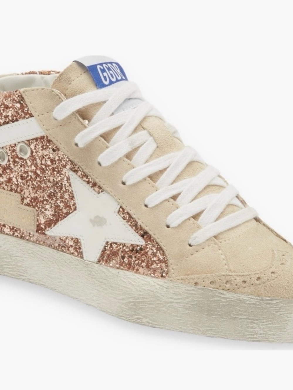 Golden Goose Beige Suede Sneaker with Rose Gold Glitter Star